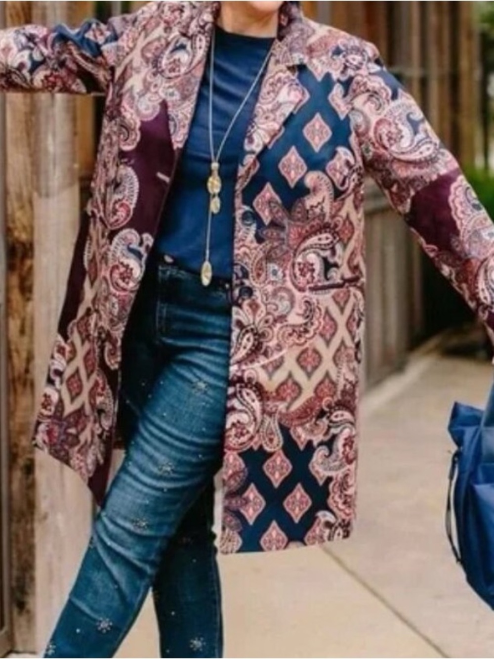 Chico's Paisley Men's Shirt Jacket in Burgundy and Navy - Picture 2 of 10